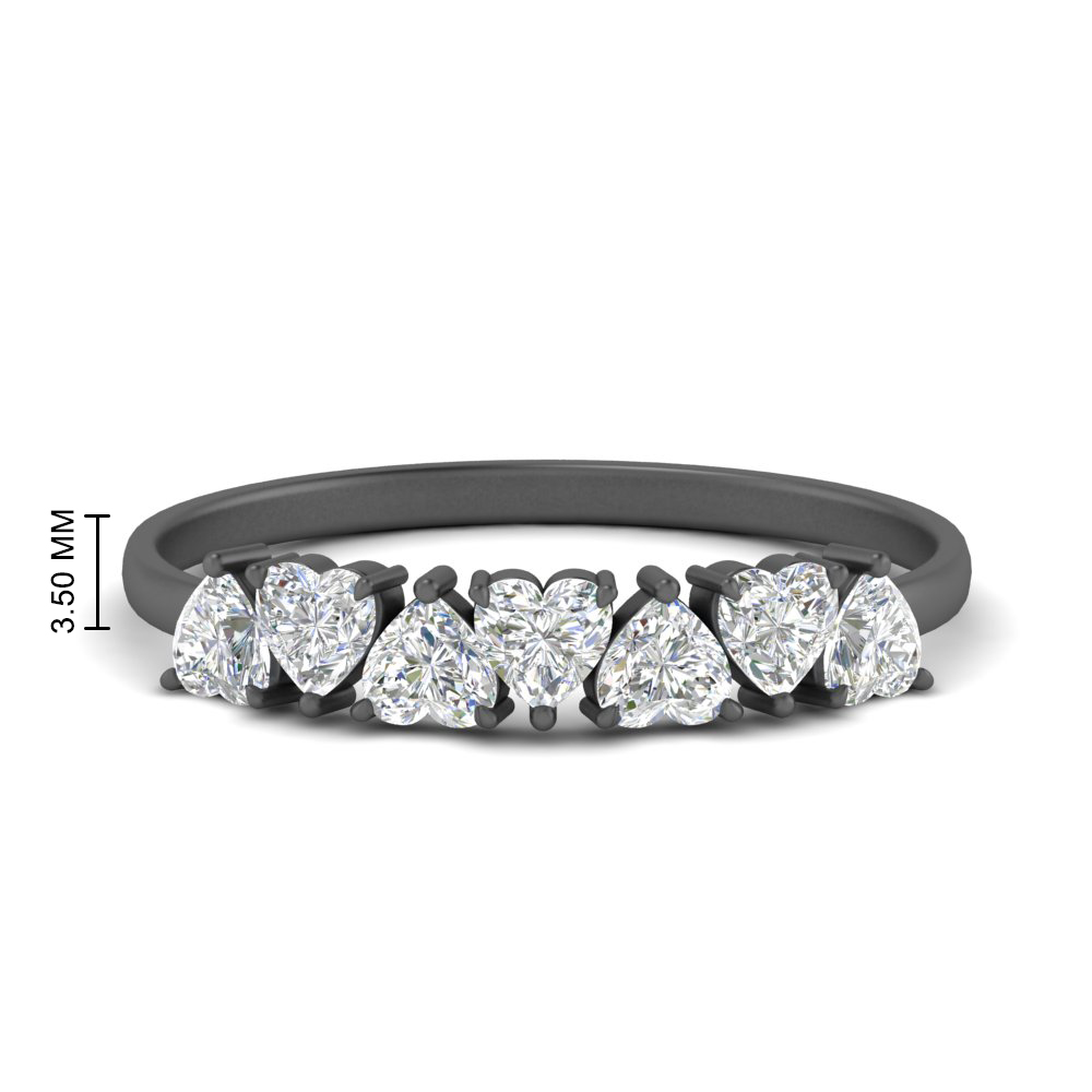 1 Carat Heart Shape Diamond Black Wedding Band with 14K Black Gold White Diamond